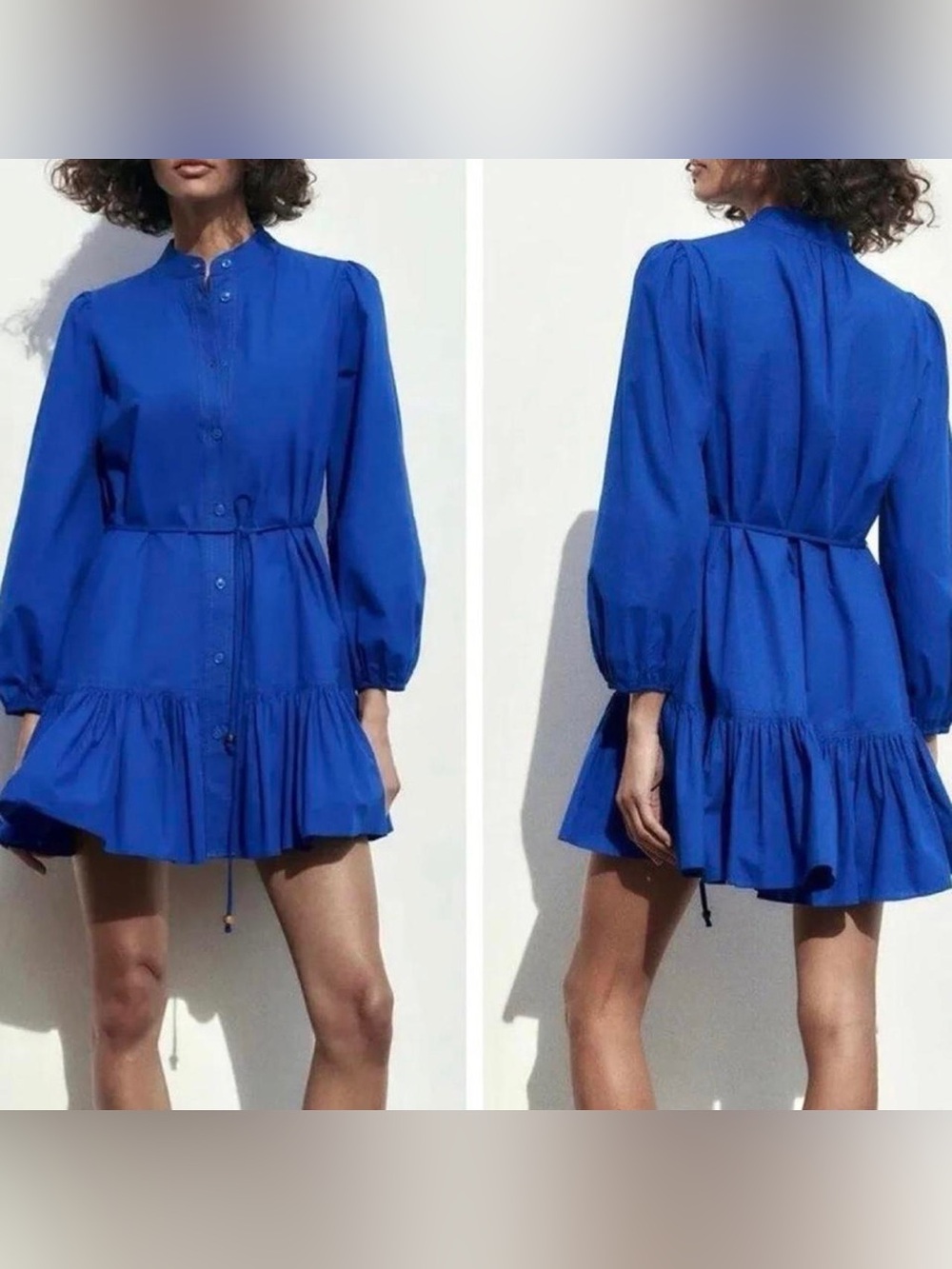 Zara Cobalt Blue Ruffled Shirt Dress.